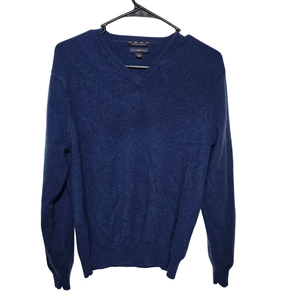 Club Room Estate 100% 2 Ply Cashmere Blue V Neck Sweater Mens M Pullover Luxury